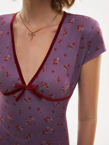 Poéselle 女士休闲碎花迷你连衣裙，夏季 - 紫色 - 查看 4