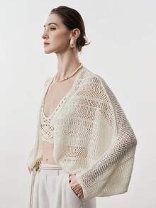 Aalyst Women's Loose Batwing Sleeve Knitted Cardigan, Elegant Lady Style, Spring/Summer - Beige - View 6