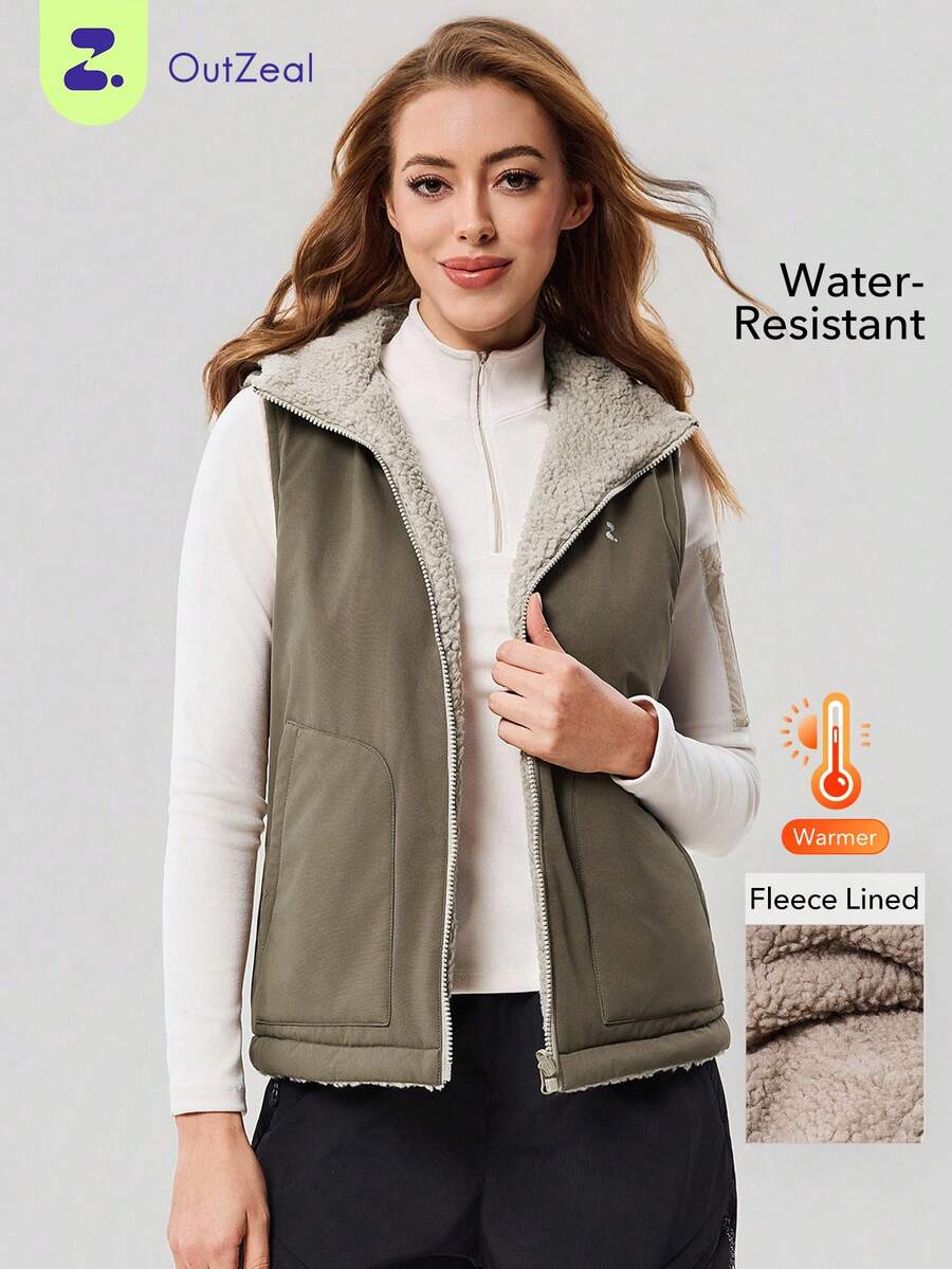 OutZeal Thermal Clothes Women Outdoor Vests Jackets Winter Hiking Camping Water-Resistant Thermal Lined Zip Up Hooded Jacket With Pockets - Brown - View 1