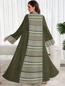 Al Najma Abaya de mujer con estampado geométrico y mangas acampanadas, adecuada para uso diario - Blanco - Ver 2