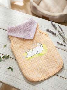 PETSIN Pale Yellow Cute Slouchy Cat English Print & Plaid Pet Sleeveless Vest Top, Breathable & Lightweight For Dogs, Spring/Summer - Multicolor - View 5