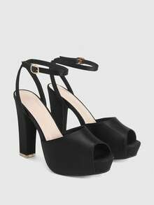 CUCCOO LuxiPop New Black Thick Heel Round Toe Fashionable Sexy Versatile Women's High Heel Sandals - Night Dark - View 4