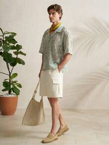 Airaco Áo sơ mi nam tay ngắn, màu trơn, cài cúc phía trước, chất liệu lưới xuyên thấu, khoét lỗ. - màu xanh lá - Xem 5