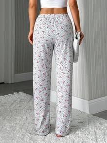 EURMUSE Cotton Women Grey With Floral Pattern Long Pants Homewear Comfort Casual Homewear Lounge Bottoms - Grey - View 2