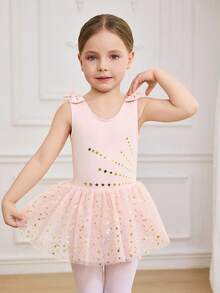 Young Girls Ballet Dress, Sleeveless Pink Bowknot Tulle Puff Skirt Children Dance Leotard Activewear - Pink - View 5