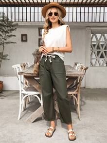 EMERY ROSE New Design Drawstring Waist Slim Fit Women Cropped Jeans - Army Green - View 4