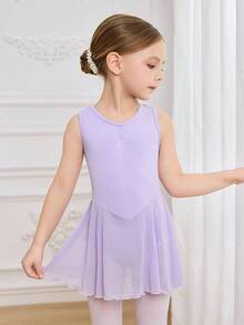 Young Girls Cute Girl Sleeveless Vest Professional Sportswear, Bowknot Hollow Back, Mesh Skirt Hem - Purple - View 6