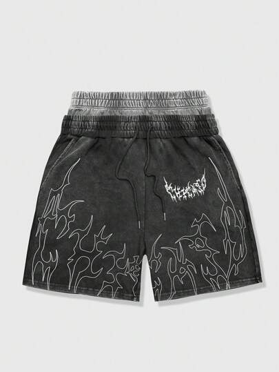 ROMWE MEN Street Life Men's Contrast Color Drawstring Waist Graphic Print Shorts