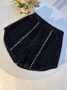 GlowEve Women's Pearl Decorated Warm Shorts - Black - View 3