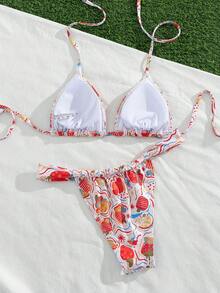 Swim Mod Women's Spring/Summer Beach Music Festival Fruit Printed Triangle Bikini Set With Thong - Multicolor - View 2