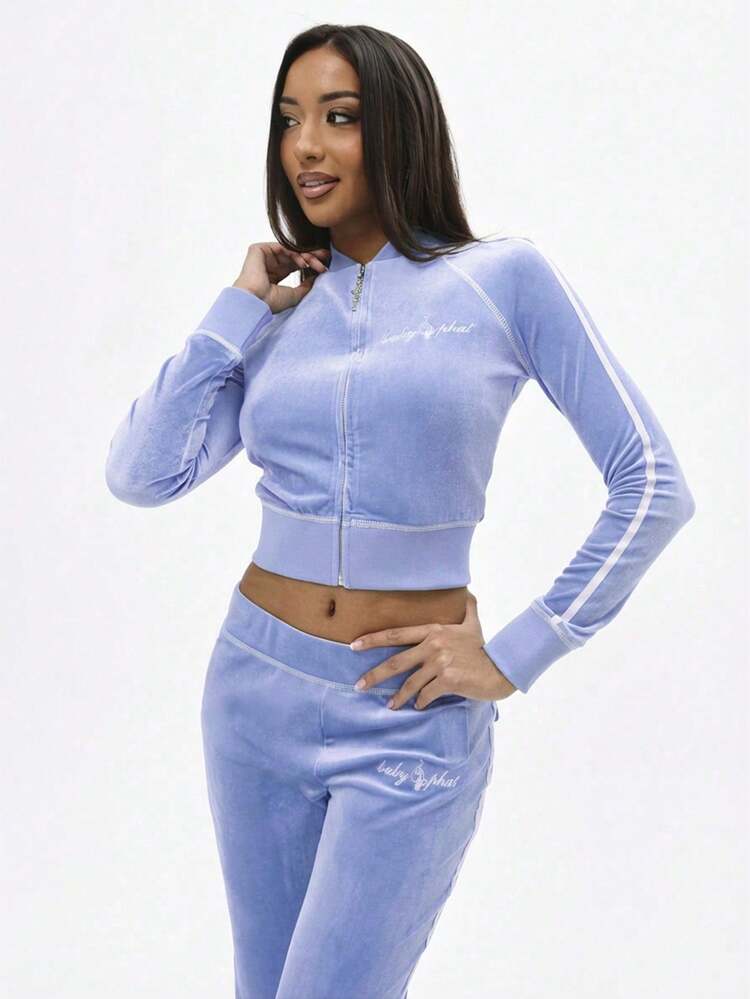 BABYPHAT Sudadera con cremallera de terciopelo retro con ribete blanco en contraste y mangas largas para capas casuales en otoño e invierno