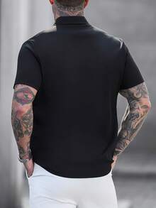 Manfinity CasualCool Camisa casual de manga corta con botones delanteros para hombre, verano - Negro - Ver 2