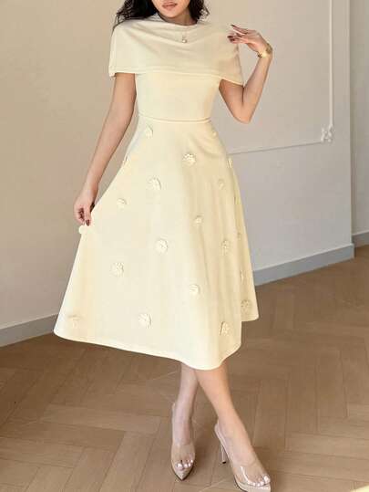 Feyla فستان أنيق بلون أحادي مع تطريز، صيفي