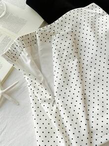 Comfortcana 2pcs Plus Size Women Casual Solid Color & Polka Dot Print A-Line Skirt Set, Solid Color Skirt + Polka Dot Skirt With Leggings Two Piece Skirt Matching Set Skirt Black And White Skirt - Black and White - View 7