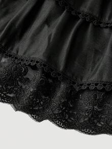 SHEIN MOD 复古优雅黑色欧根纱多层蛋糕裙，饰有蕾丝边——完美适用于度假、约会、野餐、派对、舞会、节日和生日；浪漫复古宫廷风格 - 黑色 - 查看 4