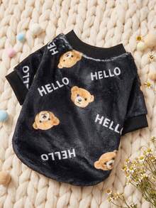 PETSIN 1 Printed Brown Bear Letter Flannel Sweatshirt, Thick And Warm For Pets In Autumn And Winter, Black