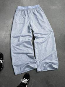 Manfinity EMRG 男士休闲宽松直筒运动裤，双腰设计，简约风格，纯灰色，街头风，适合秋冬季穿着 - 淺灰色 - 查看 3