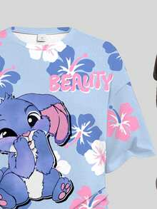 2pcs Tween Girls Casual Cartoon Print Short Sleeve Top And Shorts Set, Suitable For Summer - Multicolor - View 7