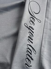 Manfinity Hypemode Men's Letter Print Drawstring Waist Pocket Wide Leg Loose Sweatpants,Dark Grey Summer Streetwear Groove Lounge Athletic Baggy Pants Ronaldo - Light Grey - View 3