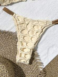 Swim Mod Solid Textured Halter Top & Swim Bottoms, Cute Bikini Set For Ladies, Summer