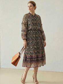 MOTF PREMIUM 波西米亚风印花长袖荷叶边下摆浪漫连衣裙 - 彩色 - 查看 4