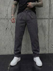 Manfinity VCAY Pantalones casuales de traje de unicolor con bolsillo y botón para hombre - Negro - Ver 6