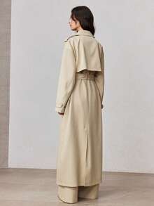 ZEYLAH Women's Solid Color Casual Oversized Trench Coat, Spring - Khaki - View 6