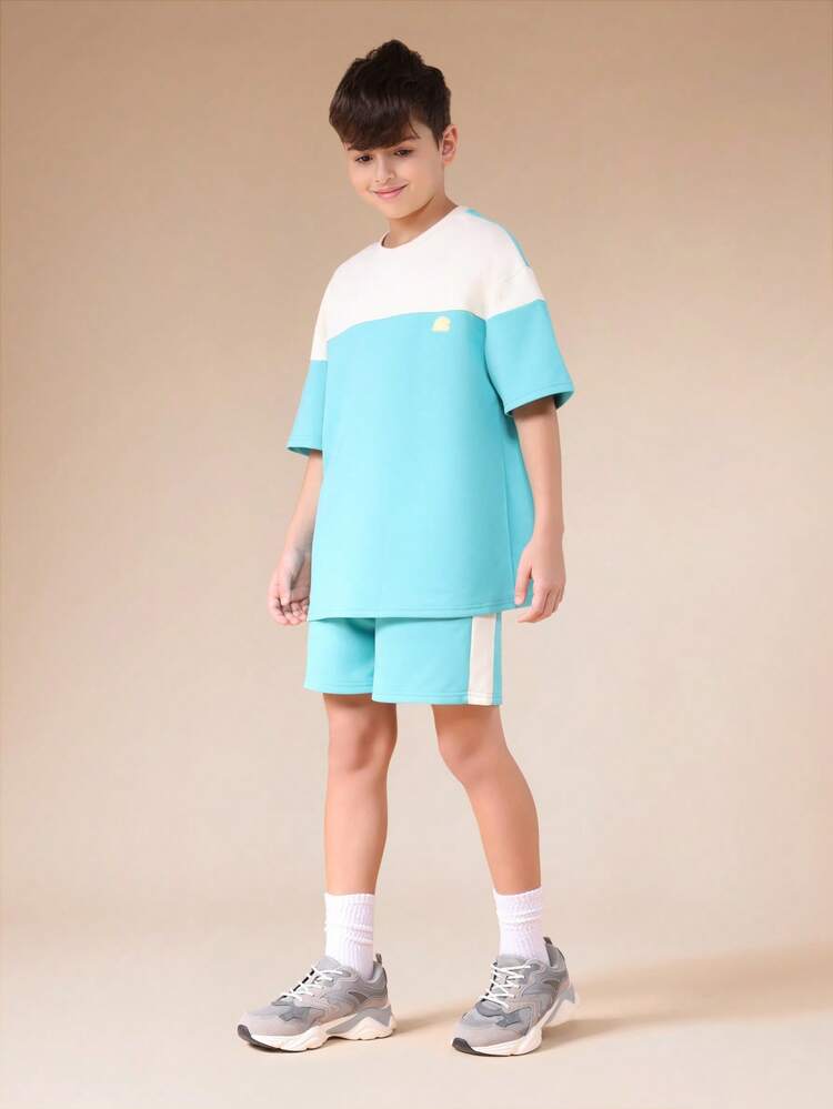 Cut And Sew T-Shirt With Shorts Set