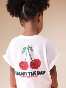 SUMWON Girls Cherry Print Short Sleeve T-Shirt And Striped Wide Leg Palazzo Pants Summer Two Piece Casual Coord Set For Valentine's Day Vacation - Multicolor - View 5