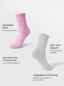3 Pairs Socks Soft Ventilated Mesh With Embroidered Logo Gym Workout Daily - White+Light Grey+Pink Frosting - View 3