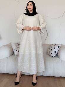 Dazy Plus Elegant Long Casual Lace Dress With Round Neck
