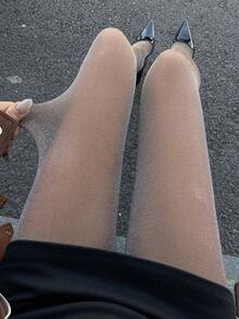 DAZY Women's Fashionable Sexy Shiny Mesh Leggings Y2k - Coffee Brown - View 2