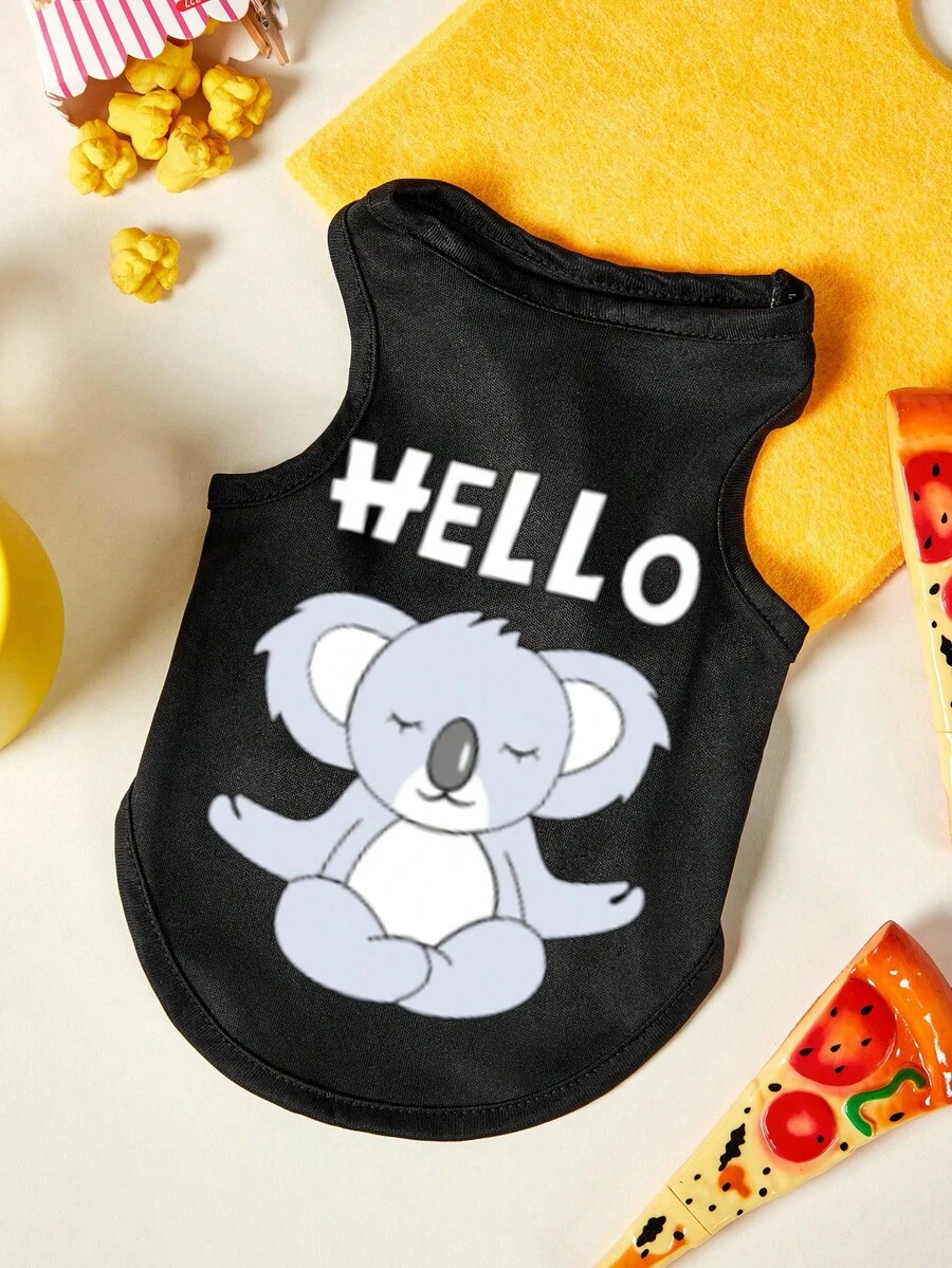 PETSIN 1pc Koala Letter Printed Pet Vest, Breathable And Skin Friendly, Black Version