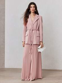 ZEYLAH Women Spring Solid Pleated Wide Leg Pants