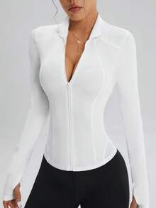 Easithlete 拉链运动夹克，纯色简约休闲日常穿着