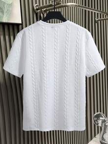 EGENSIO Men's Casual Summer Vacation & Commute Letter Textured Fabric Short Sleeve White T-Shirt - White - View 2