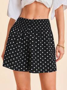 Coeurva Polka Dot Print Shirred Shorts