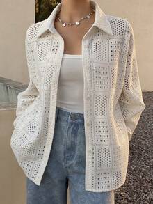 Livesso Lace Collar See-Through Casual Women Shirt - Apricot - View 1