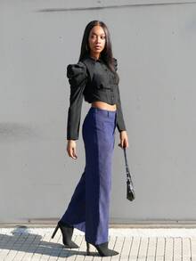 Yess Loren 纯色直筒蓝色贴袋裤