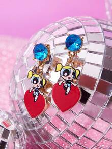 THE POWERPUFF GIRLS X SHEIN 花朵图案锌合金水钻耳钉，心形耳环套装，奢华小众，休闲时尚，适合派对、音乐会、节日等场合。 - 金色 - 查看 3