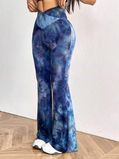 SHEIN EZwear Plus Size Summer Tie-Dye Elastic Comfortable Skinny Flare Pants