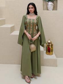 Al Najma New Design Waist Cinching Elegant Cocktail Dress, Flattering Silhouette, Sophisticated Style For Vacation & Party Occasions - Green - View 6