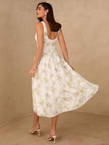 Enchnt 女士优雅印花无袖连衣裙，夏季 - 白色 - 查看 7