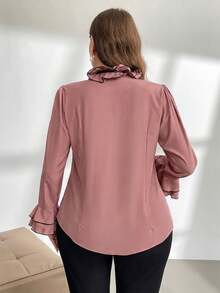 Firerie Áo sơ mi dài tay dáng loe phối màu thanh lịch, cỡ lớn, kiểu dáng công sở. - Bụi hồng - Xem 2