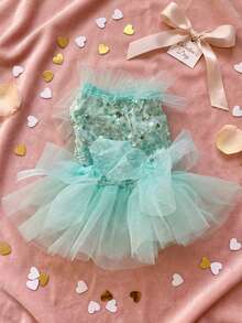 PETSIN 1pc Pet Universal Valentine's Day Sequin Mesh Princess Dress Dog Apparel - Light green - View 5
