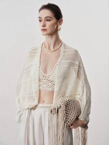 Aalyst Women's Loose Batwing Sleeve Knitted Cardigan, Elegant Lady Style, Spring/Summer - Beige - View 5