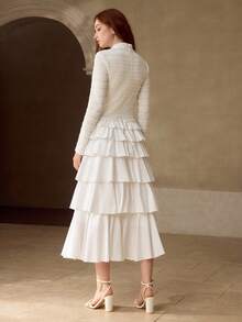 MOTF PREMIUM WOMEN'S RUFFLE LAYERED HEM MIDI DRESS, AUTUMN/WINTER - White - View 3