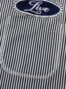 Manfinity Roghcode Men's Striped Printed Fabric, Loose Fit, Letter Graphic Shirt - Black and White - View 6