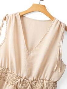 Linhara 2件套加大码V领简约亚麻吊带背心 - 杏色 - 查看 6