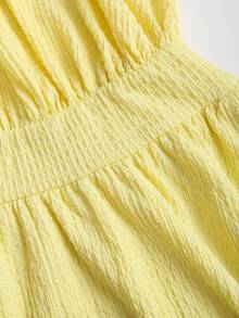 Sweetra 女士纹理针织露背吊带系带浪漫优雅度假连衣裙，春秋季 - 黃色 - 查看 7